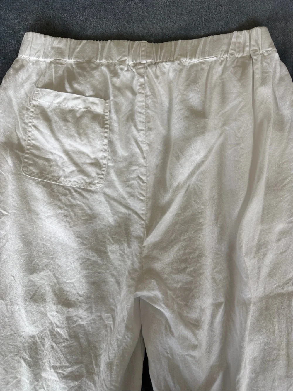 Quince 100% European Linen White Elastic-Waist Slim Crop Pants Size L